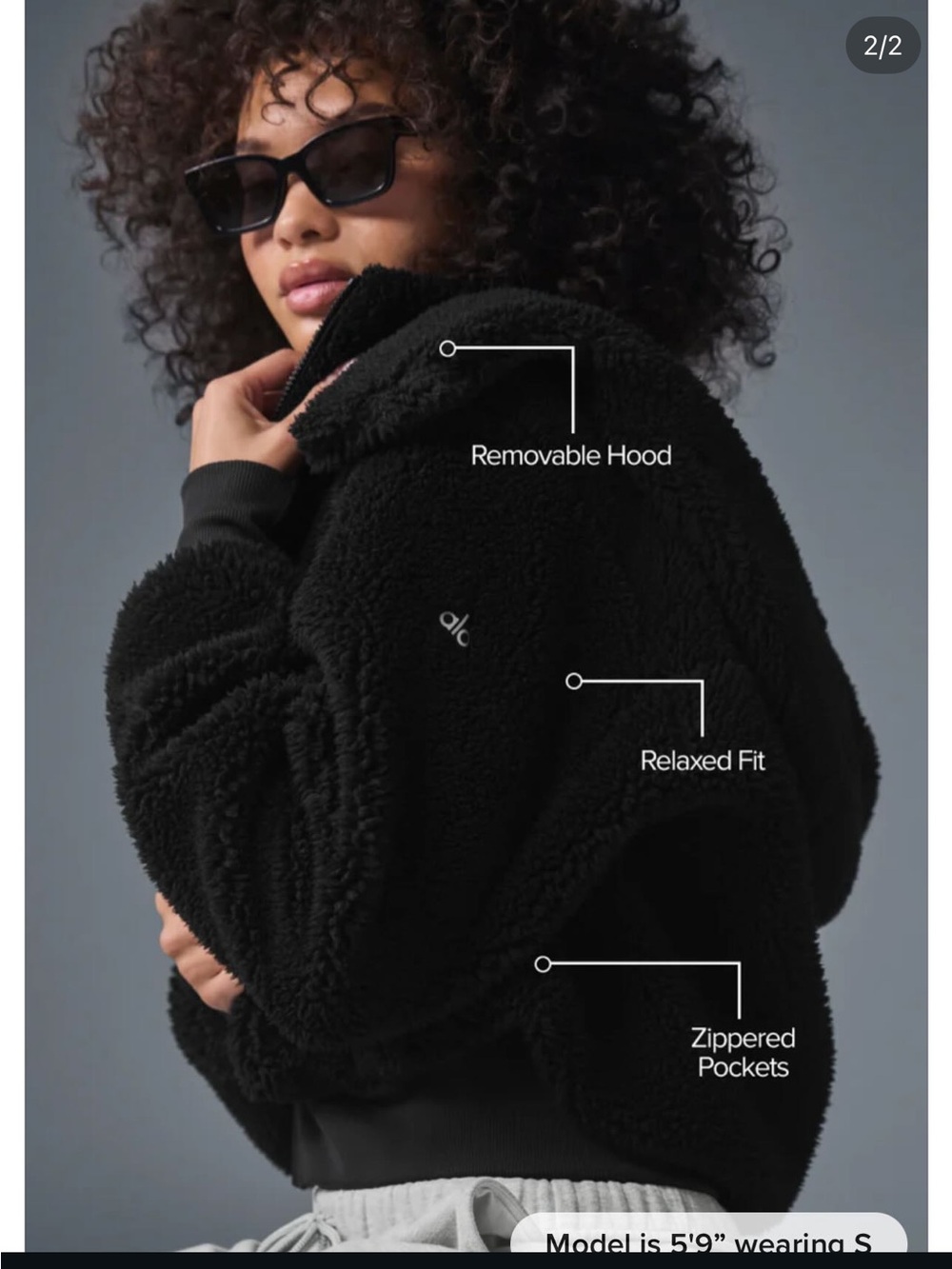 Black Alo Sherpa Zip-Up Jacket - Picture 2 of 2